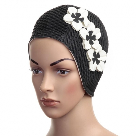 Шапочка для плавания женская "FASHY Babble Cap with Flowers", резина, черно-белый, фото 1