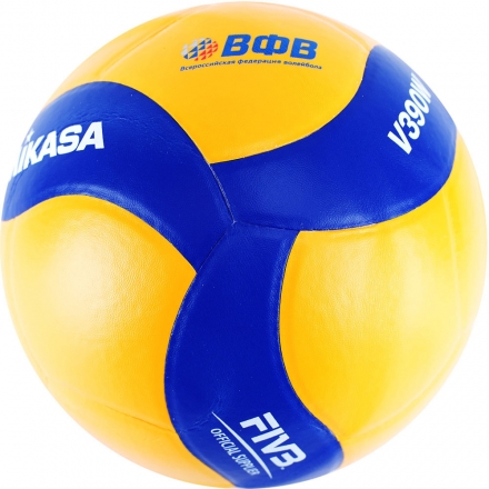 Мяч вол. "MIKASA V390W", р.5, синт.кожа (ПУ), 18 пан., оф. парам. FIVB,клееный, бут.кам, желто-синий, фото 1