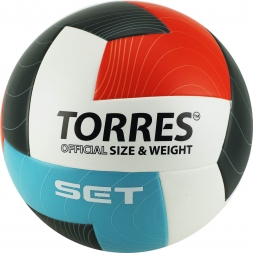 Мяч вол. "TORRES Set" арт.V32045, р.5, синт.кожа (ТПУ), клееный, бут.кам, бело-оранж-серо-голубой, фото 1 Мяч вол. "TORRES Set" арт.V32045, р.5, синт.кожа (ТПУ), клееный, бут.кам, бело-оранж-серо-голубой, фото 1