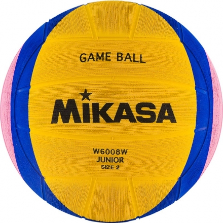 Мяч для водного поло "MIKASA W6008W" р.2, jun, резина, вес 300-320 г, дл.окр. 58-60см, жел-син-роз, фото 1