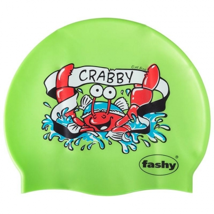 Шапочка для плавания детская "FASHY Silicone Cap Printed", принт "крабы", салатовый, фото 1