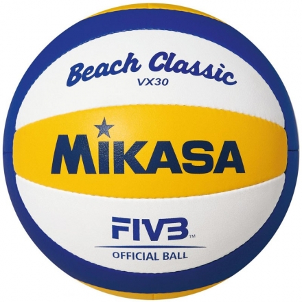 Мяч вол. пляжн. "MIKASA VX30", р.5, синт.кожа (ПУ), руч.сш., бут.кам, бел-син-жел, фото 1