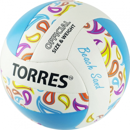 Мяч вол. пляжн. "TORRES Beach Sand Blue" арт.V32095B, р.5, синт.кожа (ТПУ),маш.сш,бут.к,бел-голуб, фото 2