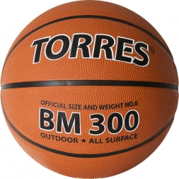 Мяч баск. "TORRES BM300" арт.B02016, р.6, резина, нейлон. корд, бут. камера, темнооранж-черн, фото 1