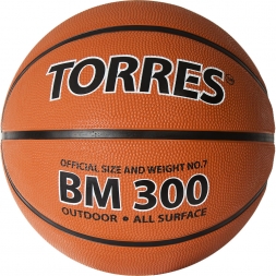 Мяч баск. "TORRES BM300" арт.B02017, р.7, резина, нейлон. корд, бут. камера, темнооранж-черн, фото 1