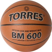 Мяч баск. "TORRES BM600" арт.B32026, р.6, ПУ, нейлон. корд, бут. камера, темнокоричневый-черн Мяч баск. "TORRES BM600" арт.B32026, р.6, ПУ, нейлон. корд, бут. камера, темнокоричневый-черн