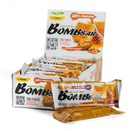 Протеиновый батончик Bombbar 60 гр, Грецкий орех с медом. шт., фото 1