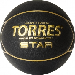 Мяч баск. "TORRES Star" арт.B32317, р.7, 7 панел.,ПУ-композит, нейлон. корд, бут.кам., черно-золотой, фото 1