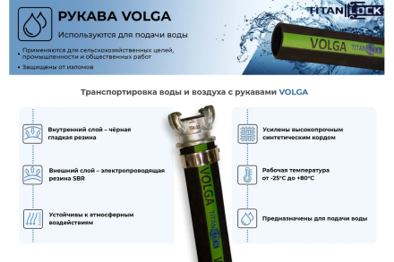Рукав для воды напорный VOLGA (5 м, 10 бар, внутренний диаметр 50 мм) TITAN LOCK TL050VG_5, фото 2