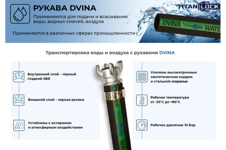 Рукав для воды напорно-всасывающий DVINA (40 м, 10 бар, внутренний диаметр 100 мм) TITAN LOCK TL100DV_40, фото 2