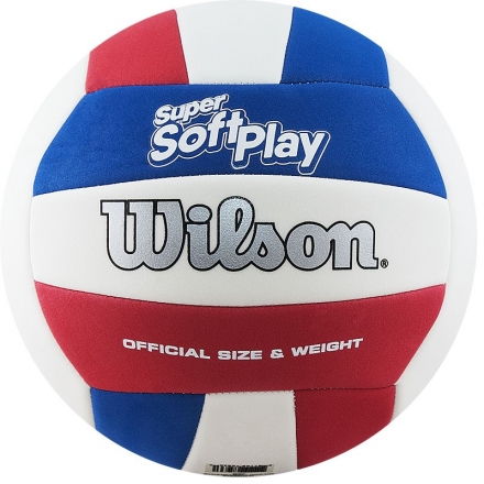 Мяч вол. "Wilson Super Soft Play" арт. WTH90219XB, р.5, 18 пан, синт.кожа TPE, маш.сш, бел-син-красн, фото 1