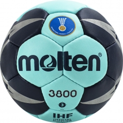 Мяч ганд. "MOLTEN 3800", арт. H3X3800-CN, р.3, мат.ПУ,32 пан, руч.сш, бирюзово-т.синий, фото 1